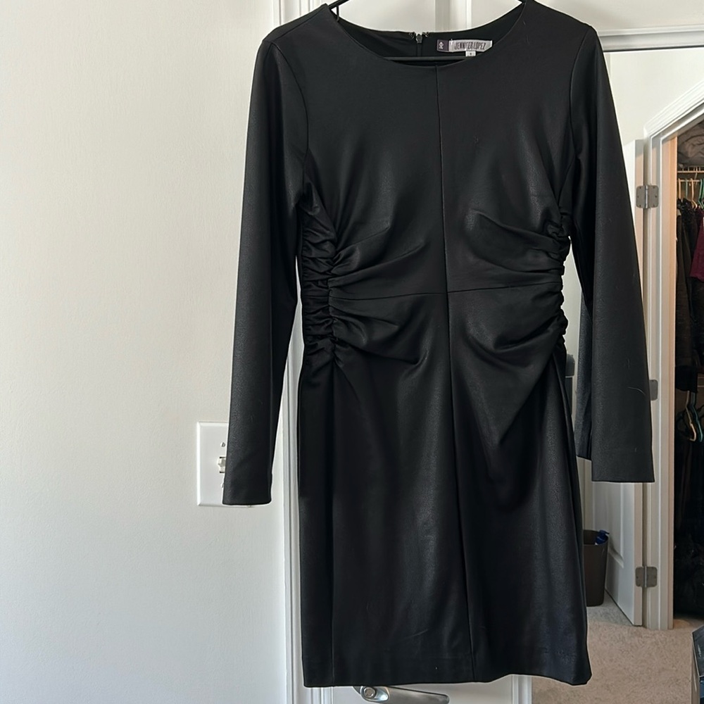 Jennifer Lopez ruched long sleeve black dress, size 8